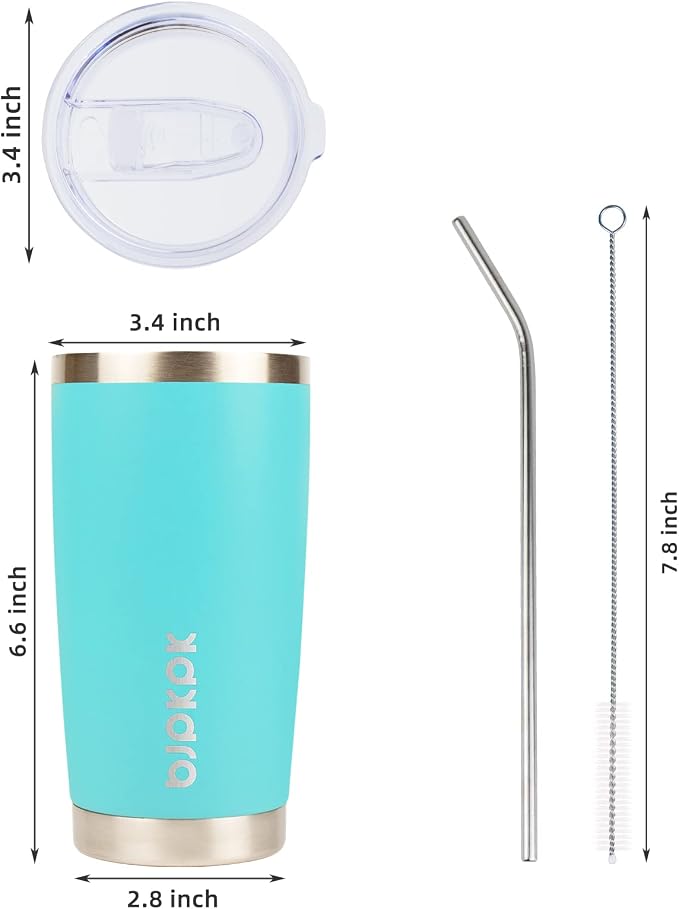BJPKPK Stainless Steel Tumbler With Lid And Straw 20 oz Insulated Tumblers Thermal Cup For Hot And Cold Drinks,Turquoise