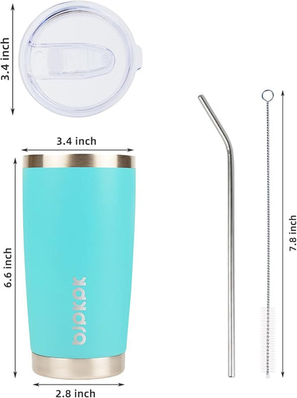 BJPKPK Stainless Steel Tumbler With Lid And Straw 20 oz Insulated Tumblers Thermal Cup For Hot And Cold Drinks,Turquoise
