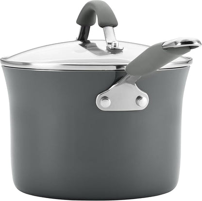 Rachael Ray Cucina Nonstick Cookware, Sea Salt Gray Pots and Pans Set, 12-Piece