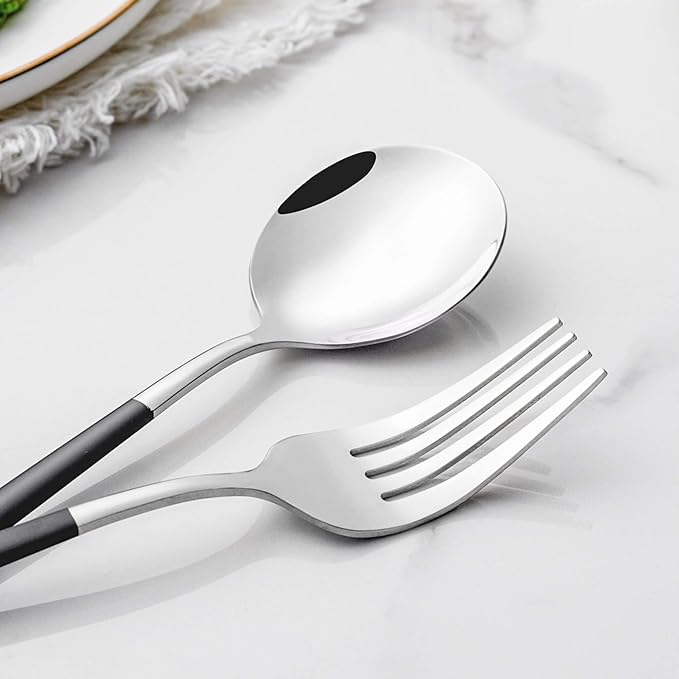 40 Piece Black Silver Silverware Set,Stainless Steel Flatware Cutlery Set Service for 8 Including Forks Spoons Knives,Utensil Set,Tableware for Home and Restaurant, Dishwasher Safe