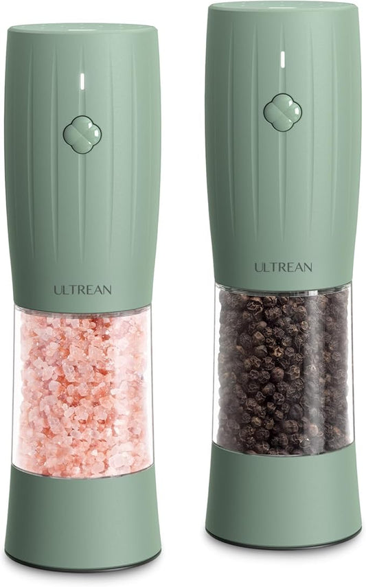 Ultrean Pepper Grinder, Electric Salt and Pepper Grinder Set with USB-C Rechargeable, Spice Mill, 6 Adjustable Coarseness, LED Light, Larger Capacity, Gift for Women Mom, Green