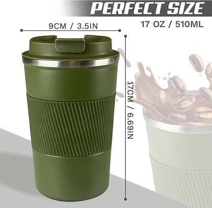 SPLMIFA Vacuum-Insulated Stainless Steel Travel Coffee Mug, Leak-Proof Reusable Coffee Cup with Lid - Keep Hot & Cold Drinks for Hours, Durable Insulated Tumbler for Men & Women(3rd-Green, 17OZ)