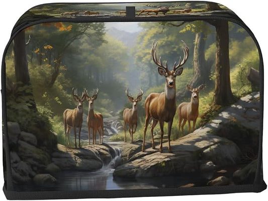 Forest Animal Deer Toaster Cover 4 Slice Wide Slot Washable Kitchen Appliance Covers Fingerprint Bread Machine Dust Cover Small Toaster Oven Accessories Covers Bread Maker Bag Women Gift