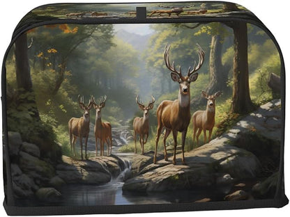 Forest Animal Deer Toaster Cover 2 Slice Wide Slot Washable Kitchen Appliance Covers Fingerprint Bread Machine Dust Cover Small Toaster Oven Accessories Covers Bread Maker Bag Women Gift