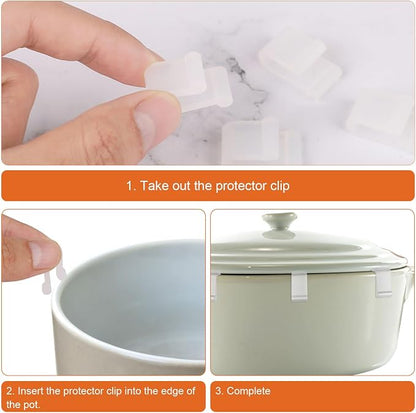 12pcs Dutch Oven Lid Protector Clips, Silicone Cookware Protector, Plastic Pan Protective Clips, Pot Bumpers Lifter Accessories for Storage Stacking & Display (Clear)