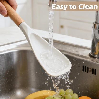 Cooking Spoon Set for Non-Stick Cookware - Wooden Handle & multi function cooking spoon, Heat-Resistant Kitchen Utensils for Stirring, Mixing, Serving (WHITE - 1Pack)