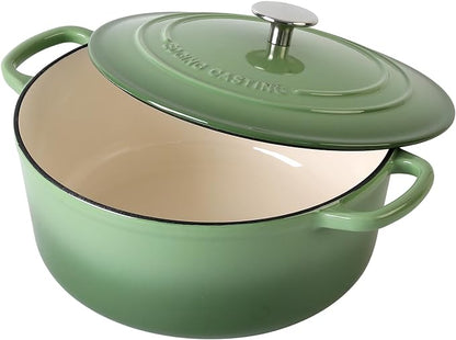 EDGING CASTING Enameled Cast Iron Dutch Oven Pot With Lid, 5.5 Quart, for Bread Baking, Cooking, Pistachio Green