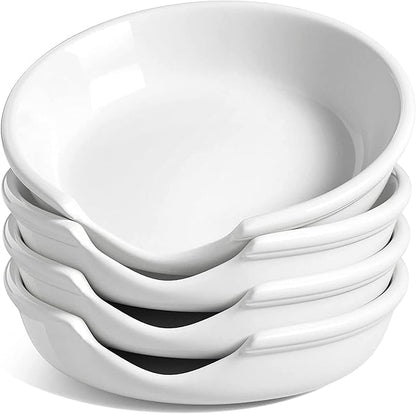 LE TAUCI Ceramic Spoon Rest for Stove Top, 4.8 Inch Spoon Holder for Kitchen Counter, Kitchen Gadgets, Coffee Spoon Cradle, Home Accessories for Utensils, Set of 4, White