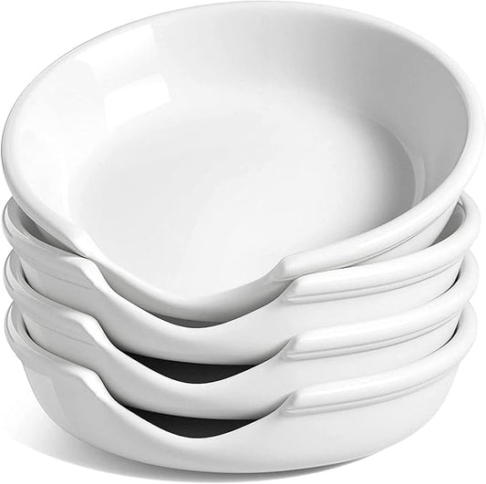 LE TAUCI Ceramic Spoon Rest for Stove Top, 4.8 Inch Spoon Holder for Kitchen Counter, Kitchen Gadgets, Coffee Spoon Cradle, Home Accessories for Utensils, Set of 4, White