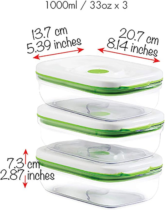 FOSA Vacuum Seal Containers (3-Pack, 34oz) – Airtight Food Storage Containers for Freshness | BPA-Free, Dishwasher Safe | Ideal for Meal Prep, Leftovers, Dry Goods (Pump Sold Separately)