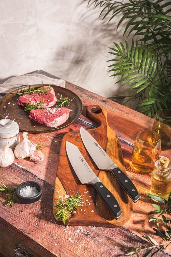 Arcos Forged Rocking Santoku Knife 7 Inch Stainless Steel. Japanese Sharp Kitchen Knife for Fish, Meat and Vegetables. Ergonomic Polyoxymethylene Handle and 190mm Blade. Series Manhattan. Color Black