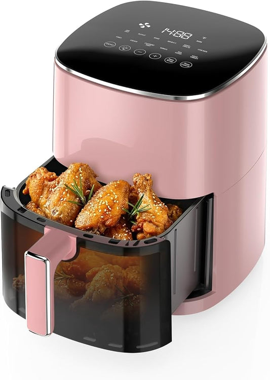 OLIXIS 12-in-1 Air Fryer 6.34 Quarts, Visable Airfryer with Window, 400°F, Roast, Reheat, Dehydrate, Bake, Steam, Fries, Custard, Chicken, Wings, Sea Food, Vegetabels, Fairy Pink
