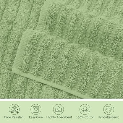 Elegant Comfort 100% Turkish Cotton Corduroy Ribbed Luxury Washcloths 6 Pack Soft 13 x 13 Inch - Higly Absorbent, Durable, Quick Dry, Spa Premium Hotel Quality for Bathroom or Travel, Sage
