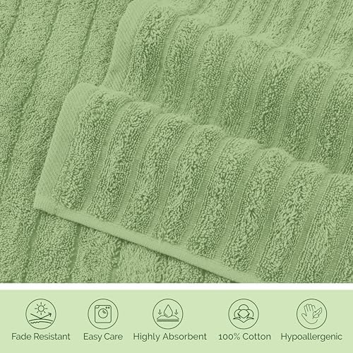 Elegant Comfort Luxury 100% Turkish Cotton Corduroy Ribbed 4 Pack Hand Towel Set 16 x 28 Inch - Absorbent, Super Soft, Quick Dry, Premium Towels for Bathroom, Gym, Spa and Hotel Use, Sage