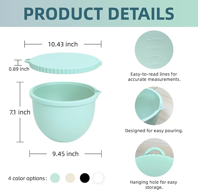 5 Qt 4-Pack Multicolor Silicone Liners with Lids Compatible with KitchenAid Mixer, 2mm Extra-Thick Silicone Bowl Insert for Baking and Cooking, Mixer Parts & Accessories