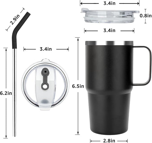 Sursip Insulated Coffee Mug with Handle and Lid, 24 oz Double Wall Vacuum Travel Thermal Coffee Tumbler with Straw for Home, Office Stainless Steel Coffee Cup - Leak proof (Olive Green-1 Pack)