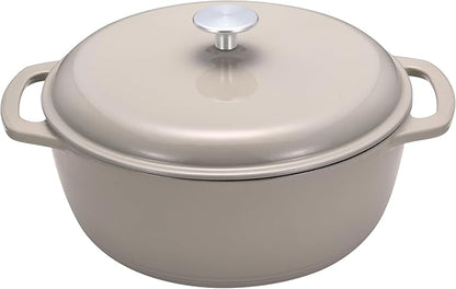 Amazon Basics Cast Iron Dutch Oven Pot with Lid, Enameled, Dual Handles, Round, Heavy-Duty, Medium, 6-Quart, Linen Gray