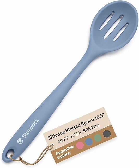 Starpack 'Let it Drain' Silicone Slotted Spoon (10.6 Inches) - Small Spoon with Slots for Cooking Heat Resistant to 600°F - Silicone Slotted Serving Spoons, Non Stick Cooking Spoons with Slots