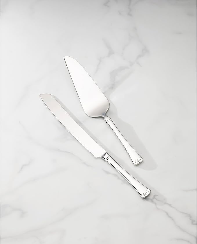 Lenox Silverware Serving Set, Portola 2-Piece Dessert Set, Serving Utensils, 18/10 Stainless Steel, Mirror Finish, Dishwasher Safe, Cake Knife & Cake Server, Dessert Serveware (Silver, 2 Piece)