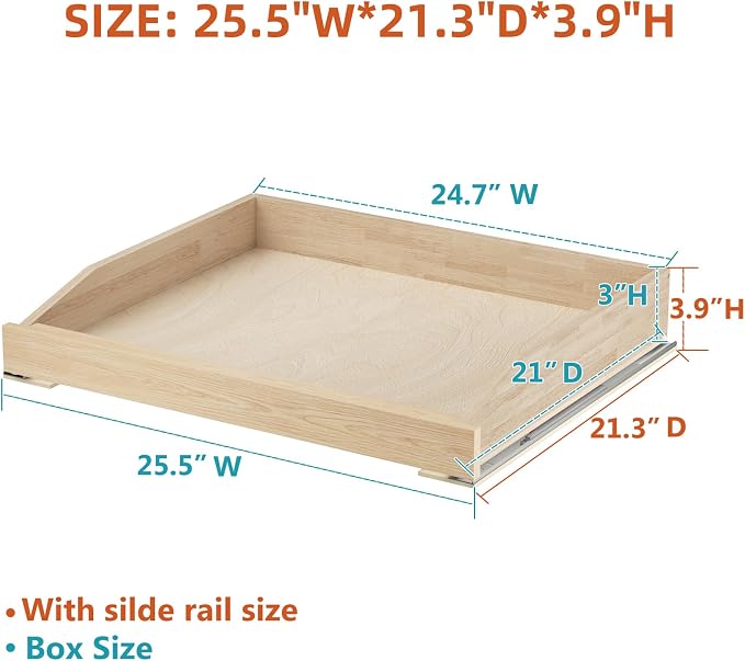 Pull Out Cabinet Drawer 25½” W x 21” D, Soft Close Pull Out Cabinet Organizer, Bottom Assembly