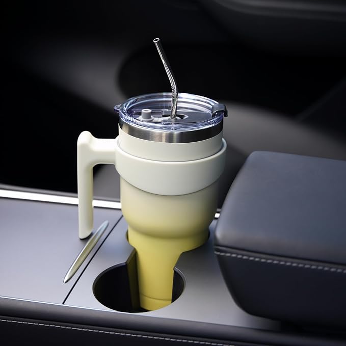 BJPKPK Tumbler With Handle And Straw Lid 20 oz Stainless Steel Insulated Coffee Tumbler Cups For Home, Office or Car,Lemon