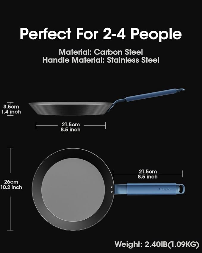 Carbon Steel Frying Pan 10 Inch, Nitrided Carbon Steel Skillet, Preseasoned Rust Resistant Cooking Pan, Induction & Oven Safe Professional Cookware