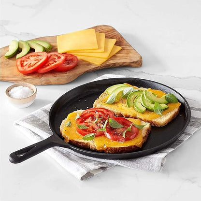 11 Inch Square Grill Pan Large Pre-Seasoned Cast Iron and 10.5 Inch Round Griddle, Crepe Pan, BBQ Hot Plate Pans with Handle Silicone