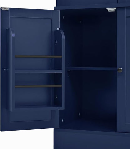 VilroCaz 75'' Tall Freestanding Kitchen Pantry Cabinet, Wood Large Cupboard Storage Buffet with Hutch, 4 Drawers, Door Shelves and Pull-Out Trays for Dining Room, Living Room (Blue-10.13)
