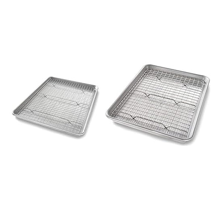 USA Pan Half & Quarter Sheet Baking Pan and Bakeable Nonstick Cooling Rack Set, Metal