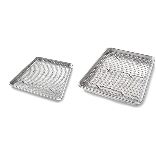 USA Pan Half & Quarter Sheet Baking Pan and Bakeable Nonstick Cooling Rack Set, Metal