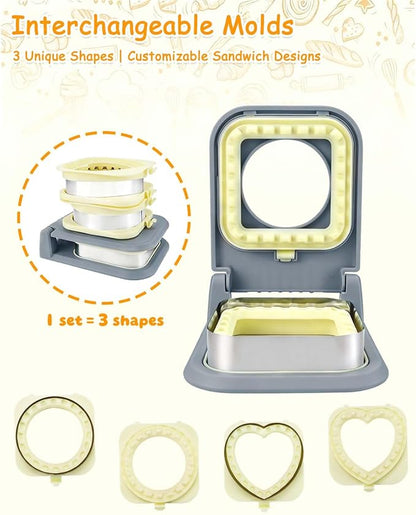 CHICHAUS Uncrustable Sandwich Maker,Sandwiches Pocket Circle Shape 3.7Inch Sandwich Cutter and Sealer,Sandwich Cutter for Kids Breakfast and lunchboxes (3-Shape Grey)