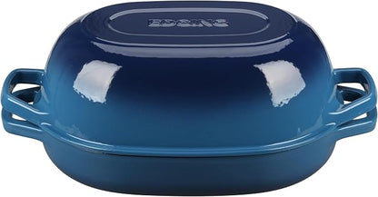 EDGING CASTING Enameled Cast Iron Oval Dutch Oven Pot with Lid, Dutch Oven for Sourdough Bread Baking, Bread Oven, Bread Dutch Oven, Oval Bread Pan, 7qt, Lake Blue