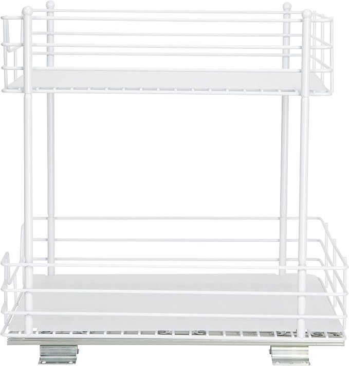Household Essentials White Steel Two-Tier Pantry Organizer with Clean Lined Plastic Accents