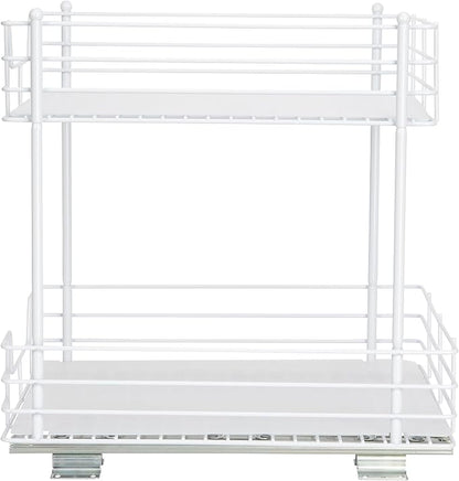 Household Essentials White Steel Two-Tier Pantry Organizer with Clean Lined Plastic Accents