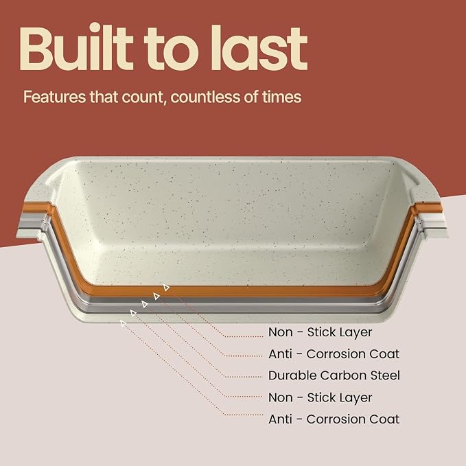 Nonstick Loaf Pan Set Pack of 1, Carbon Steel 11" Large Baking Bread Pan, Oven Safe Up to 450°F, PFOA, PFOS, PTFE Free, Space Saving Stackable Design, Stain Resistant, Dishwasher Friendly,White Marble