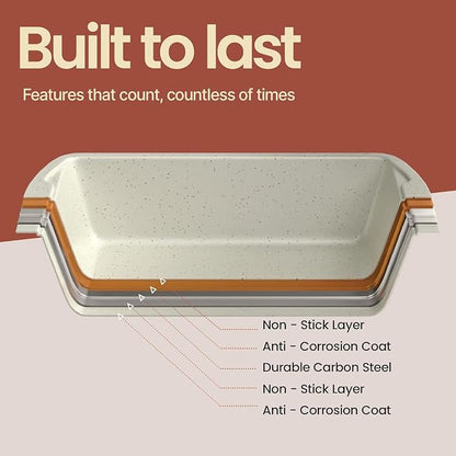 Nonstick Loaf Pan Set Pack of 2, 10.2" & 11" Large Baking Bread Pan, Oven Safe Up to 450°F, PFOA, PFOS, PTFE Free, Space Saving Stackable Design, Stain Resistant, Dishwasher Friendly, White Marble