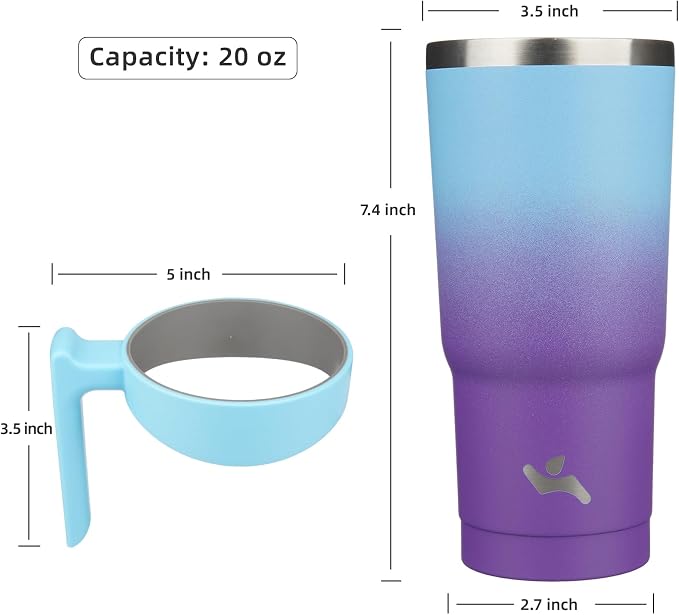 Konokyo 20 oz Tumbler with Handle and 2 Straw 2 Lid, Insulated Water Bottle Stainless Steel Vacuum Cup Reusable Travel Mug,Ocean Dream
