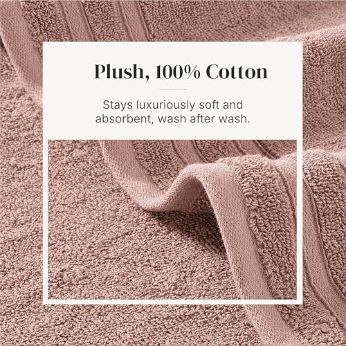Modern Threads 6 Piece Bath Towel Set – Bathroom Towel Set with 2 Bath Towels, 2 Hand Towels & 2 Washcloths – 100% Cotton, Soft & Absorbent – Diamond Border (Blush)