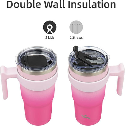 Konokyo 20 oz Tumbler with Handle and 2 Straw 2 Lid, Insulated Water Bottle Stainless Steel Vacuum Cup Reusable Travel Mug, Cherry