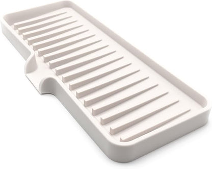 Silicone Soap Dish Tray and Sponge Holder with Drain Chute, Rectangular, Kitchen and Bathroom Sink Organizer (Vanilla Cream, 12"x4")