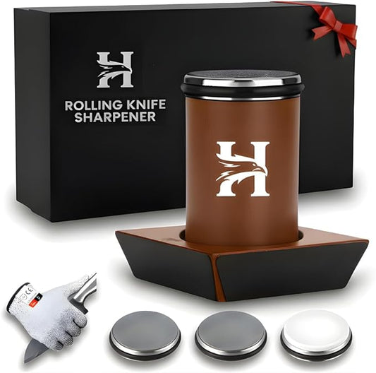 4 Angles High Carbon Stainless Steel Rolling Knife Sharpener with 400, 1000 & 3000 Replacement Discs - Blunt Knife Sharpening Kit with 15°, 18°, 20°, and 22° Sharpening for Kitchen & Chef's Knives