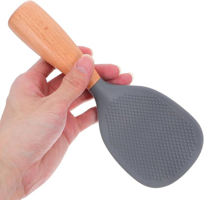 MAGICLULU Silicone Wooden Rice Paddle Kitchen Utensils Cooking Ladle Handle (Grey)