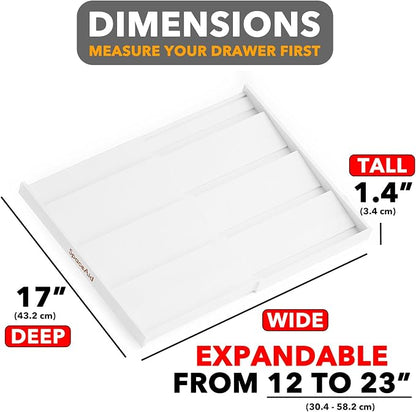SpaceAid Bamboo White Spice Drawer Organizer, (Need 3" Deep Drawer) Expandable 4 Tier Spices Rack for Cabinet, Kitchen Seasoning Storage Insert (Jars Not Included, From 12" to 23" Wide)