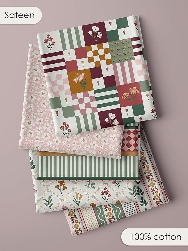 Cotton Patchwork Quilting Fabric Panel – 155×100 cm, 100% Cotton, Made in Türkiye (PRT_KUP 01-001) (Vintage Floral Patchwork, 5 pcs (23.6x11.8 inc))