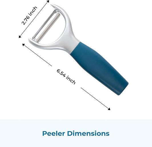 OOU Vegetable Peeler, Stainless Steel Y-Peeler with Sharp Swivel Blade, Premium Zinc Alloy Construction, Ergonomic TPE Non-Slip Grip Handle, Blue