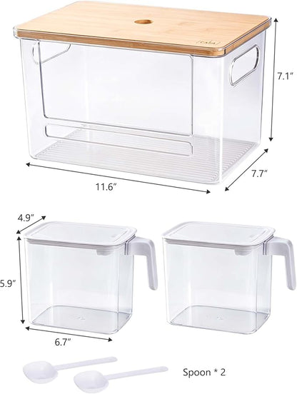 iCASA Trash Bag Dispenser Organizer - Large 3 in 1 Garbage Bag Dispenser Holder Dishwasher Pods Container, Clear Under Kitchen Sink Organizer, 2pcs Laundry Detergent Pods Storage Box with Handle