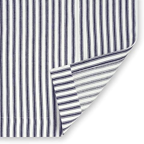 Navy Blue and White Ticking Stripe Woven Cotton Shower Curtain 72 Inches W x 72 Inches L