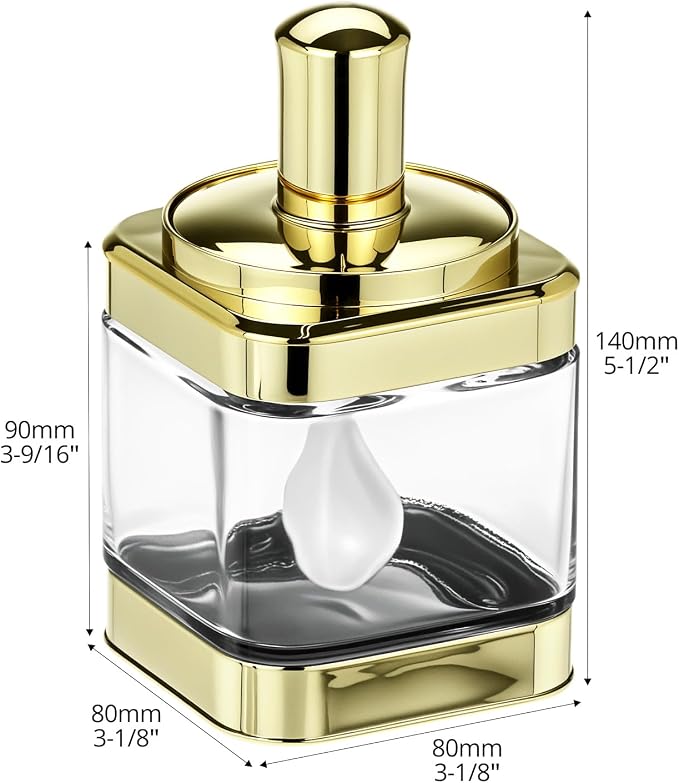 QWORK Glass Condiment Jars with Spoon, 2 Pack 12oz Spice Containers with Gold Lid, Sugar Dispense, Kitchen Containers, Seasoning Box Set for Sugar, Salt, Coffee, Flour & Kitchen Storage