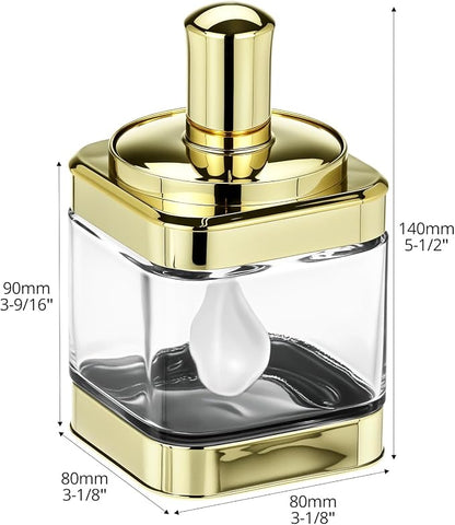 QWORK Glass Condiment Jars with Spoon, 2 Pack 12oz Spice Containers with Gold Lid, Sugar Dispense, Kitchen Containers, Seasoning Box Set for Sugar, Salt, Coffee, Flour & Kitchen Storage