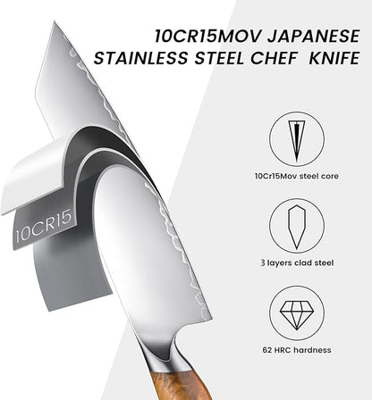 Chef Knife, 8-inch Hand Forged Professional Kitchen Knife with Japanese 10Cr15MoV Stainless Steel Gyuto Knife with Blue Ergonomic Handle, Razor-Sharp Cooking Knife in Gift Box